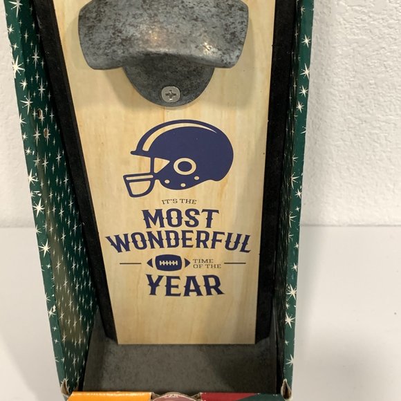 Wembley Wall Mounted Bottle Opener Football Theme Wood and Metal 12"x4"x3" - Picture 3 of 10